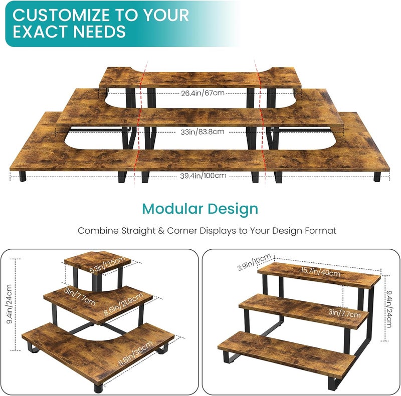 ELITEROO 3 Tier Wooden Retail Display Shelves, Portable Display Rack for Retail Counter Top Craft Shows Tradeshows, 3 Step Corner Tiered Table Display Tower Stand for Cupcake Jewelry Display - Image 3